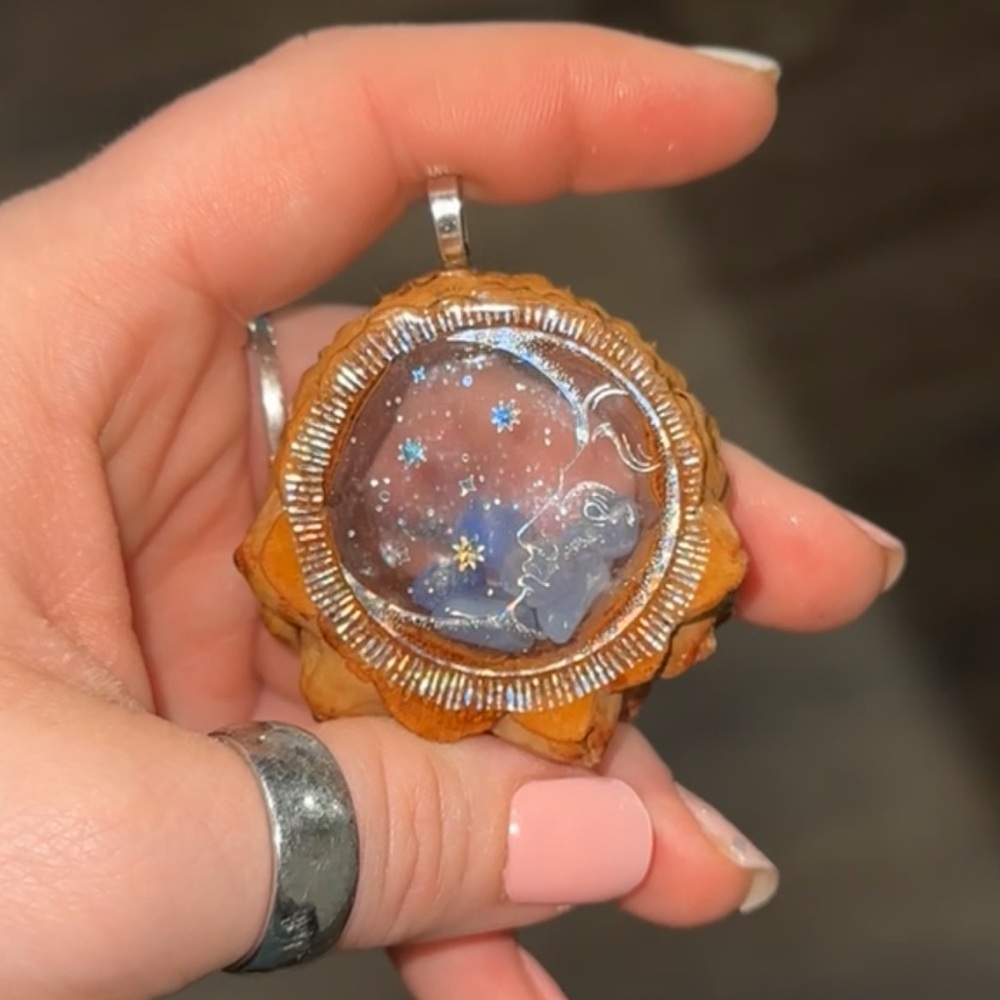 Silver Celestial Accented & Blue Agate Pine Cone Pendant